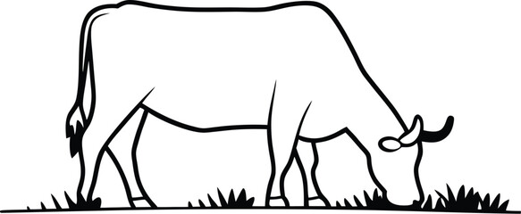 Minimalist grazing bull silhouette isolated on transparent background