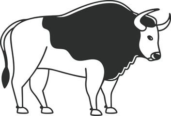 Minimalist bull line art silhouette isolated on transparent background