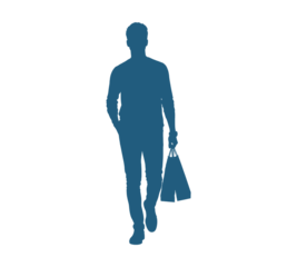 Silhouette of a Man Shopping with Bags Isolated on Black Background Minimalist Style for Creative Projects and Designs