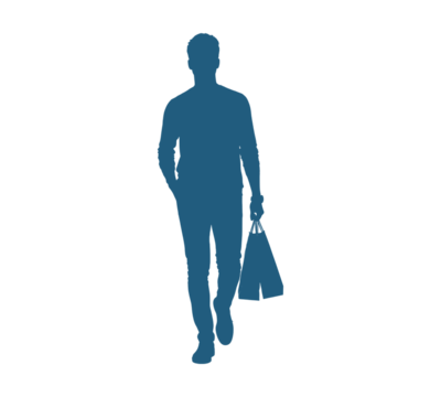 Silhouette of a Man Shopping with Bags Isolated on Black Background Minimalist Style for Creative Projects and Designs