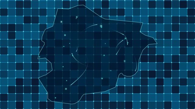 Digital grid map animation of Andorra, Technology, Communication, Transportation