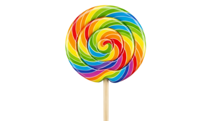 Vibrant rainbow swirl lollipop on black background