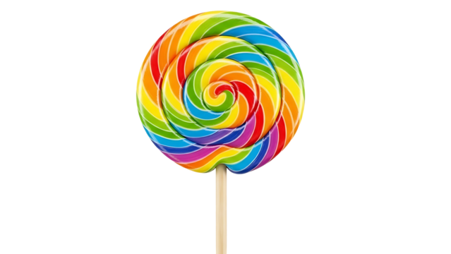 Vibrant rainbow swirl lollipop on black background