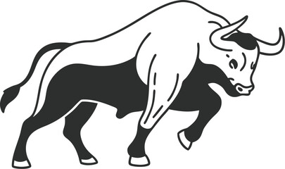 Stylized aggressive bull silhouette isolated on transparent background