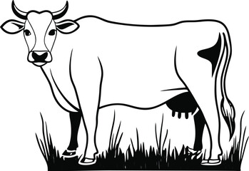 Traditional farm bull silhouette isolated on transparent background