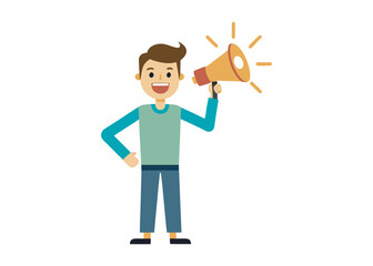 Person with megaphone expressing ideas in flat vector art style flat vector illustration logo creative icon on white background