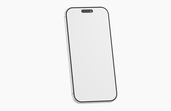 Clean white smartphone with a blank screen, perfect for showcasing apps or designs. Isolated on white backgroun