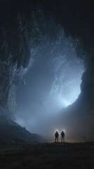 Explorers venture into a mysterious cave at night