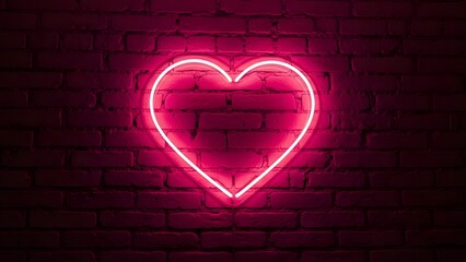 Vibrant neon heart glowing against a dark brick wall, symbolizing love and passion