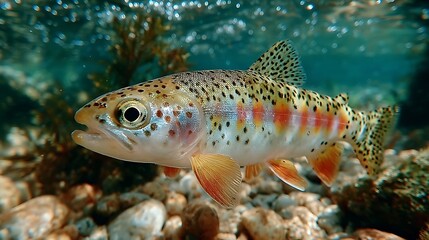 Fototapeta premium Rainbow trout underwater freshwater stream illustrator