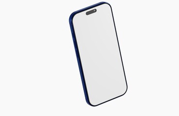 Clean smartphone isolated on white background with a blank screen, ideal for design templates and presentations. The blu