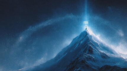 A mountain with a star in the sky