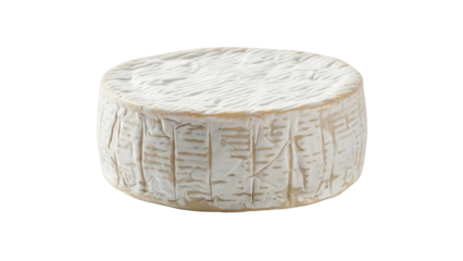 Round goat cheese with white rind isolated