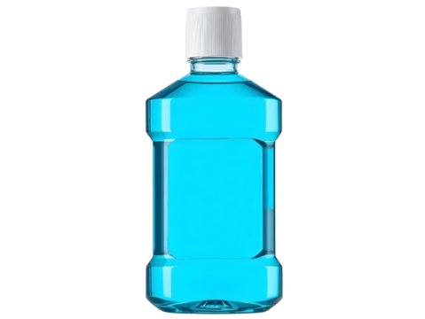 Clear Blue Mouthwash Bottle Mockup Isolated on Transparent Background