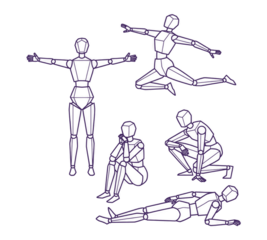 Dynamic human figure sketches showing poses for artistic expression, yoga, dance, and athletic training, ideal for creative projects and health guides