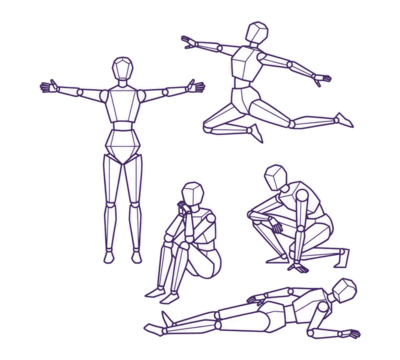 Dynamic human figure sketches showing poses for artistic expression, yoga, dance, and athletic training, ideal for creative projects and health guides