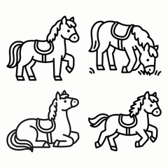 Horse icon collection featuring standing, running, walking, and lying postures. Symbolizes strength, speed, agility, calmness, and natural movement.