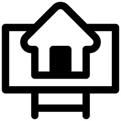 House rental. Outlined stroke vector icon with black-filled details.