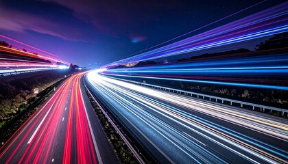 Dynamic highway light trails at night: modern transport concept