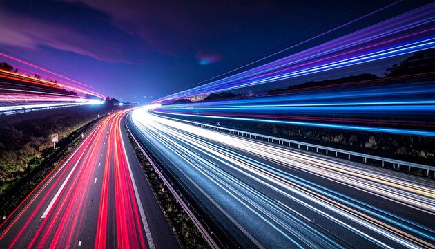 Dynamic highway light trails at night: modern transport concept