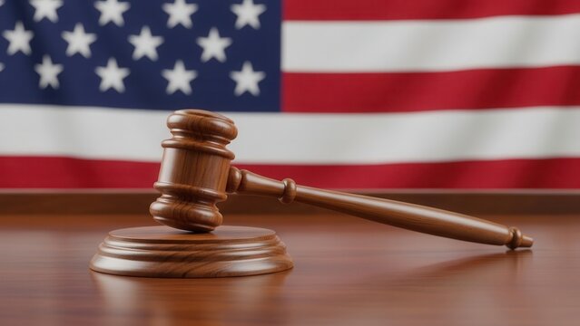 American justice gavel resting by USA flag symbolizing legal decisions - Powered by Adobe