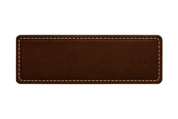 Brown leather stripe with visible stitching across center on white background