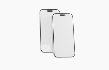 Two modern smartphone mockups with a blank white screen, perfect for showcasing app designs or website layouts.