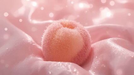 Sugar Coated Peach on Pink Fabric with Sparkling Background