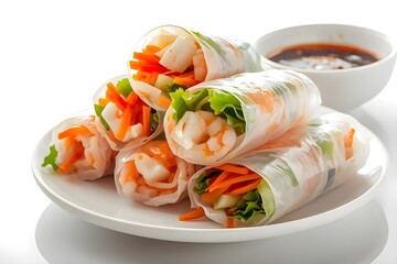 Colorful Fresh Vietnamese Spring Rolls &mdash; Translucent Rice Paper, Shrimp, Vegetables, and Clean Bright Food Photography
