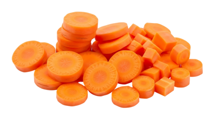 Pile of freshly sliced orange carrot pieces