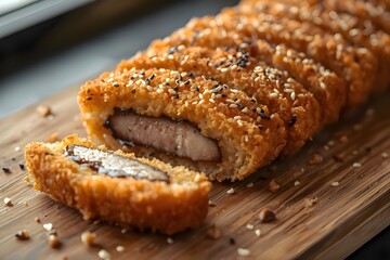 Realistic Tonkatsu Close-Up &mdash; Ultra-Crisp Panko Texture, Juicy Pork Slice, and Natural Culinary Lighting