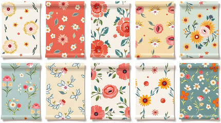 Seamless vector pattern set with gift boxes, hearts, and flowers for textile fabric, paper card, or baby decoration wallpaper design