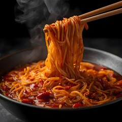 Sichuan Chili Oil Noodles &mdash; Glossy Spicy Noodles with Rising Steam and Premium Restaurant Mood
