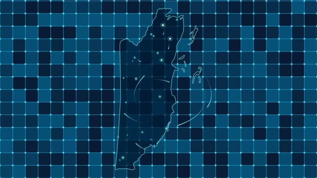 Digital grid map animation of Belize, Technology, Communication, Transportation