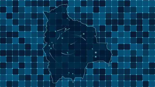 Digital grid map animation of Bolivia, Technology, Communication, Transportation