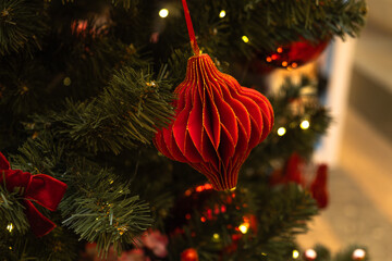 Christmas tree decorations. Branches decorated Christmas ornaments.
