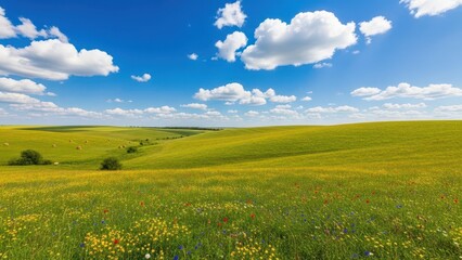 Fototapeta premium Vibrant wildflower meadow under sunny sky, perfect for summer campaigns