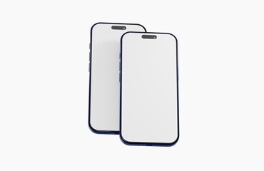 Two modern blank screen smartphones in white isolated on white. Display space for mobile app design or website