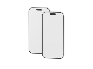 Two blank modern smartphones with white screens, perfect for mockup design display. Ideal for app presentation