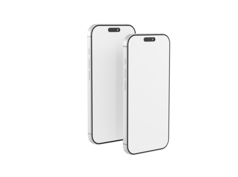 Two blank modern smartphones. Use for mobile app presentation, responsive design, website mockup, or graphic de