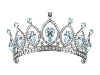 Elegant diamond tiara with blue gemstones isolated on white background