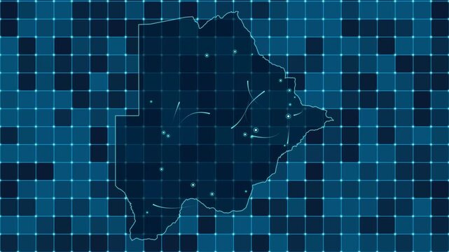Digital grid map animation of Botswana, Technology, Communication, Transportation