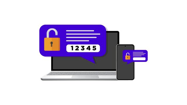 Password Authentication And Two Step Verification Animation For Secure Login And Online Data Protection. Verification code message on smartphone. Notice with code for secure login or sign in. 4K video