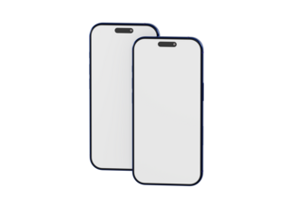 Two smartphones side by side with blank white screens. Modern design for technology mockups, perfect for advert