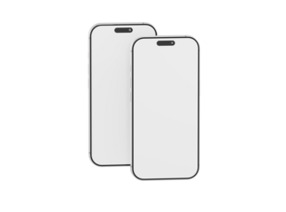 Two smartphones side by side with a blank screen on white background, perfect for displaying app designs