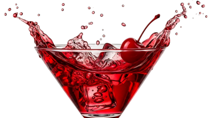 Red cocktail splash with cherry and ice