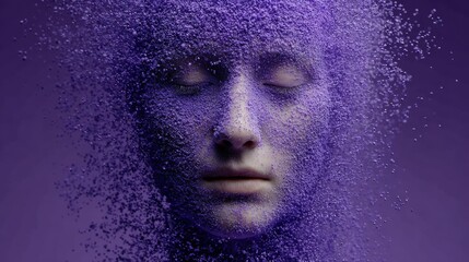 Person’s head immersed in purple pigments, eyes closed. Epilepsy awareness,  support, inclusion during Purple Day initiatives