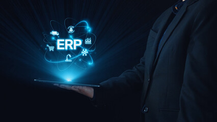 ERP platform visual showing centralized system for enterprise resource planning, improving...