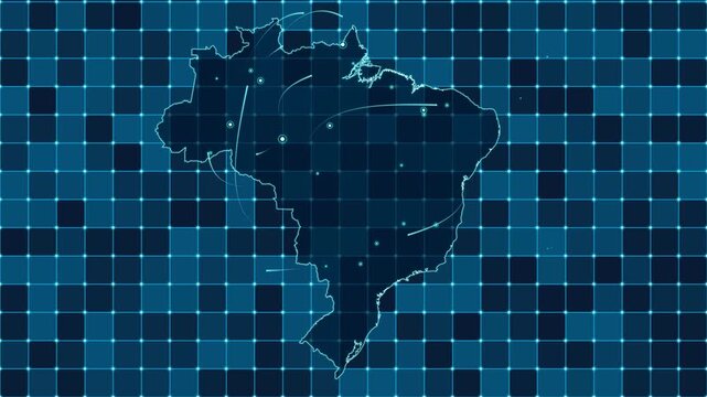 Digital grid map animation of Brazil, Technology, Communication, Transportation