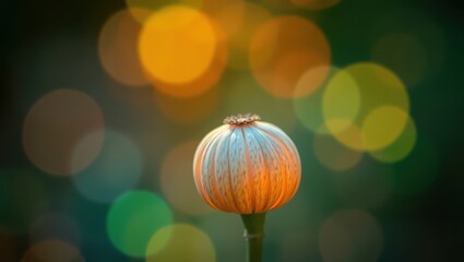Vibrant Poppy Flower Bud with Blurred Bokeh Background in Nature